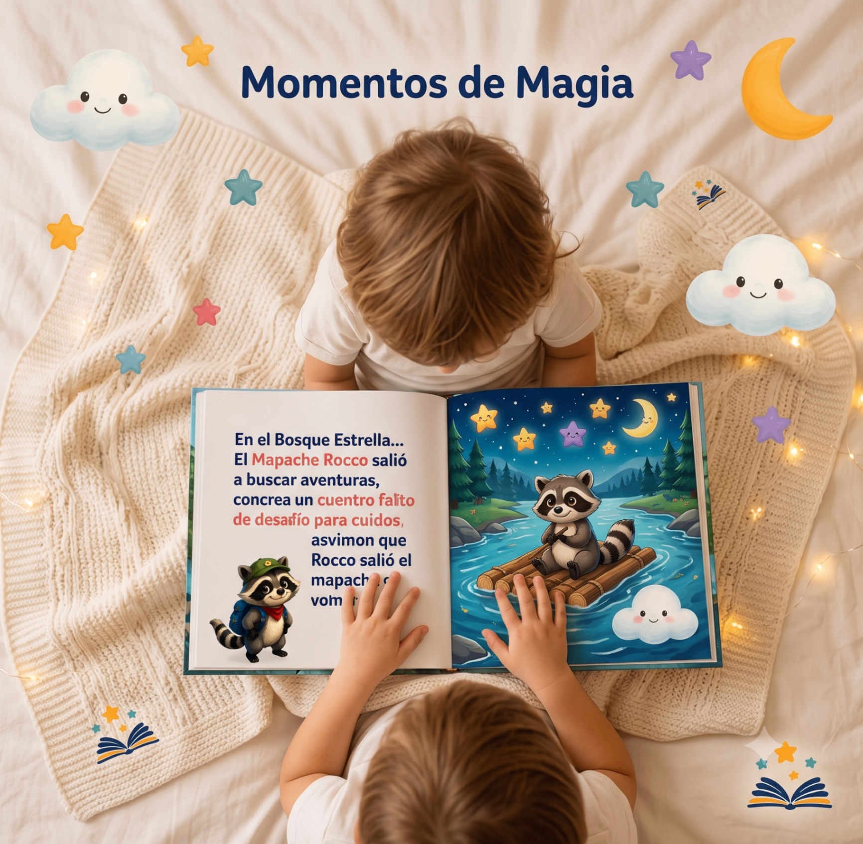 Niños leyendo un cuento en la cama, Momentos de Magia